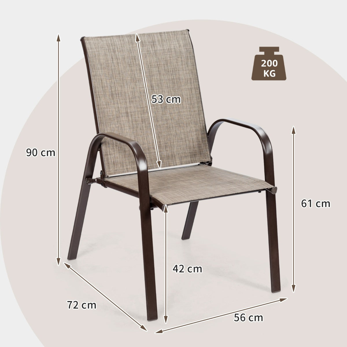 LIVSK Tuinstoelen Set - Comfortabel met Hoge Rugleuning - Ademend en Duurzaam - Roestvrijstalen Frame - Tot 200 kg - Grijs