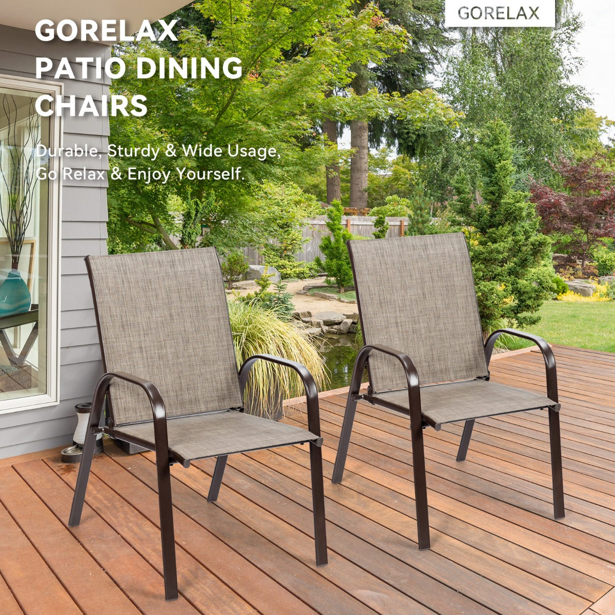 LIVSK Tuinstoelen Set - Comfortabel met Hoge Rugleuning - Ademend en Duurzaam - Roestvrijstalen Frame - Tot 200 kg - Grijs