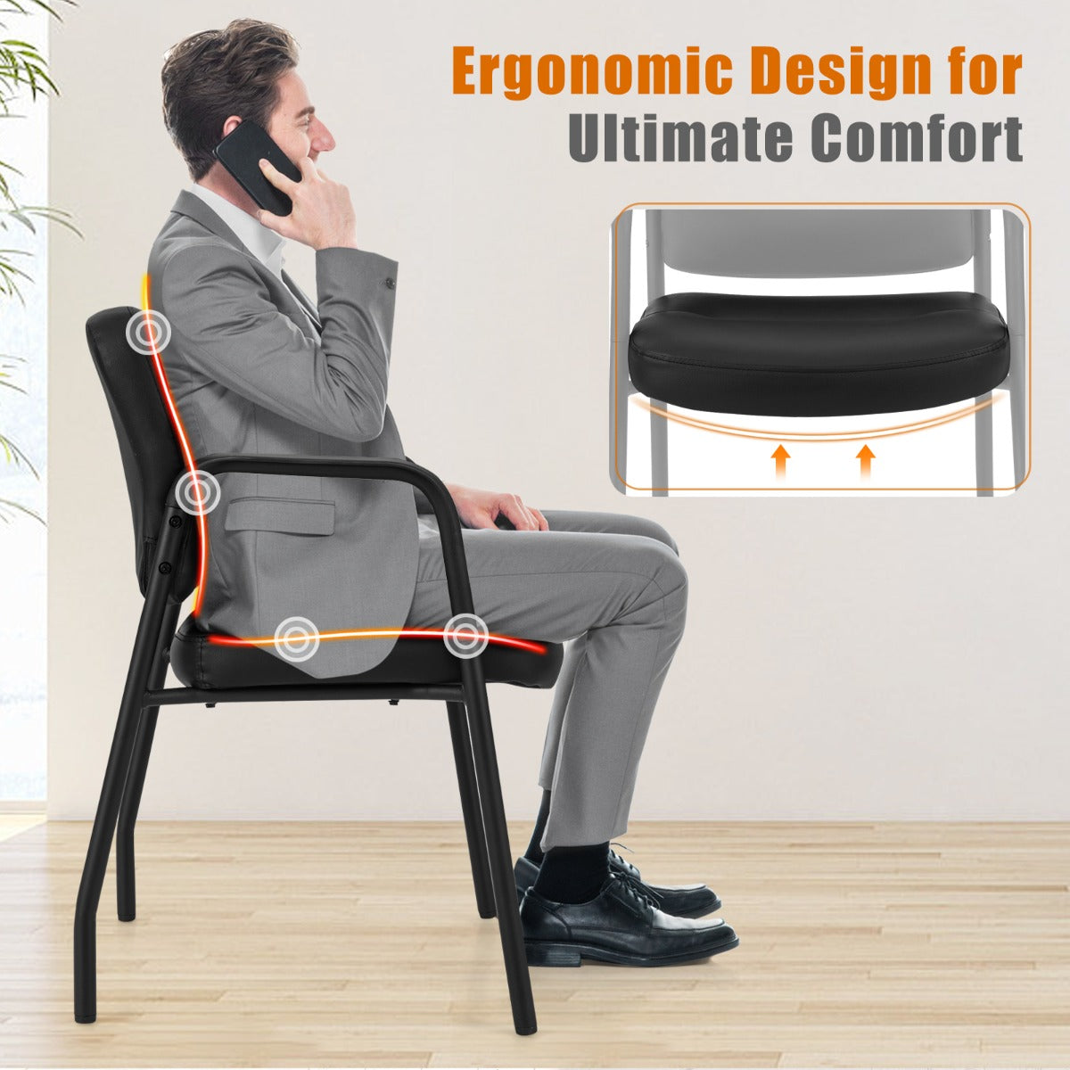 LIVSK Gecapitonneerde Wachtkamerstoelen - Ergonomisch Ontwerp - Dikke Kussens - Metalen Frame - Tot 160 kg - Zwart