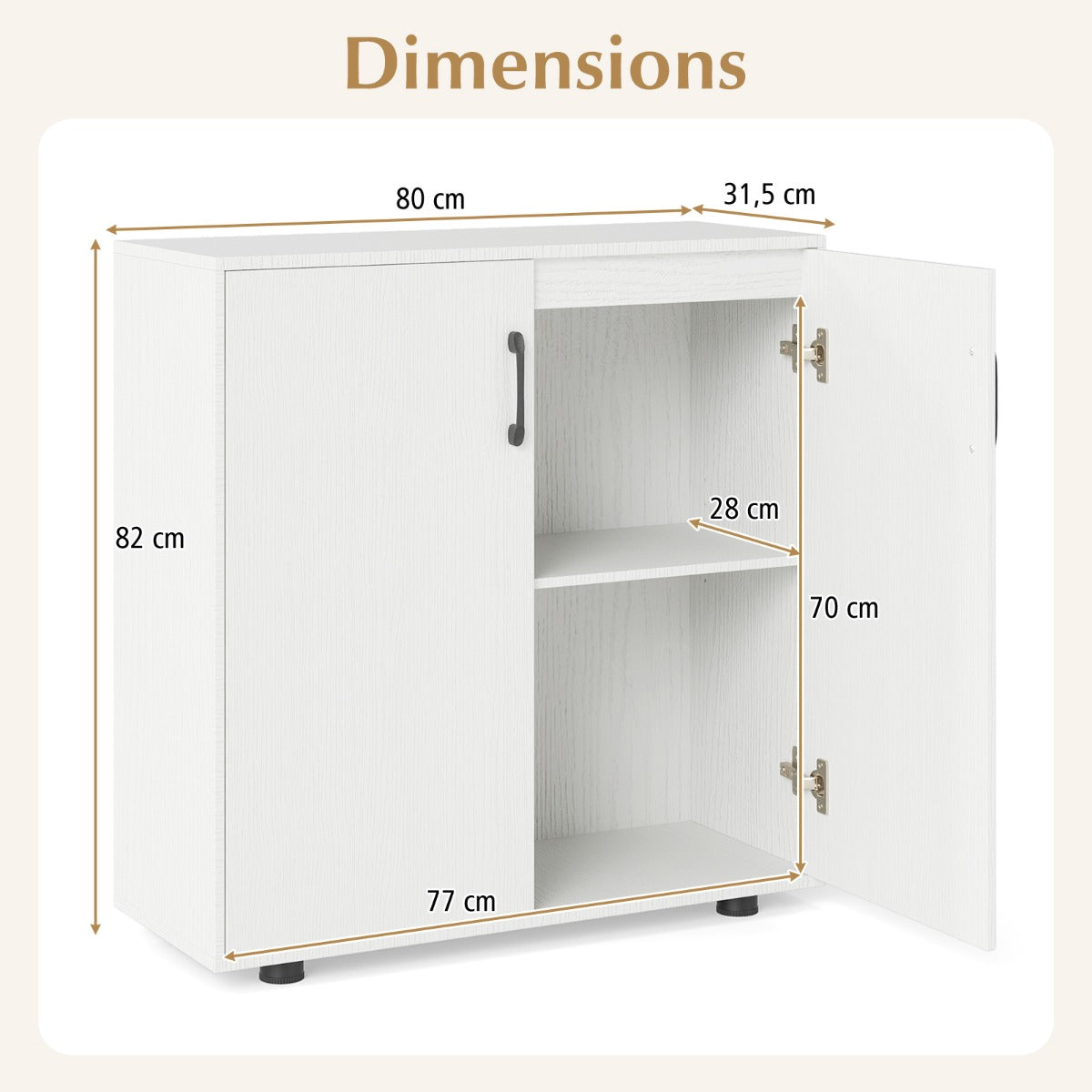 LIVSK Verstelbare Opbergkast - Ruimtebesparend Dressoir - Tot 80 kg Draagvermogen - Stevige Constructie - 80 x 31,5 x 82 cm - Wit
