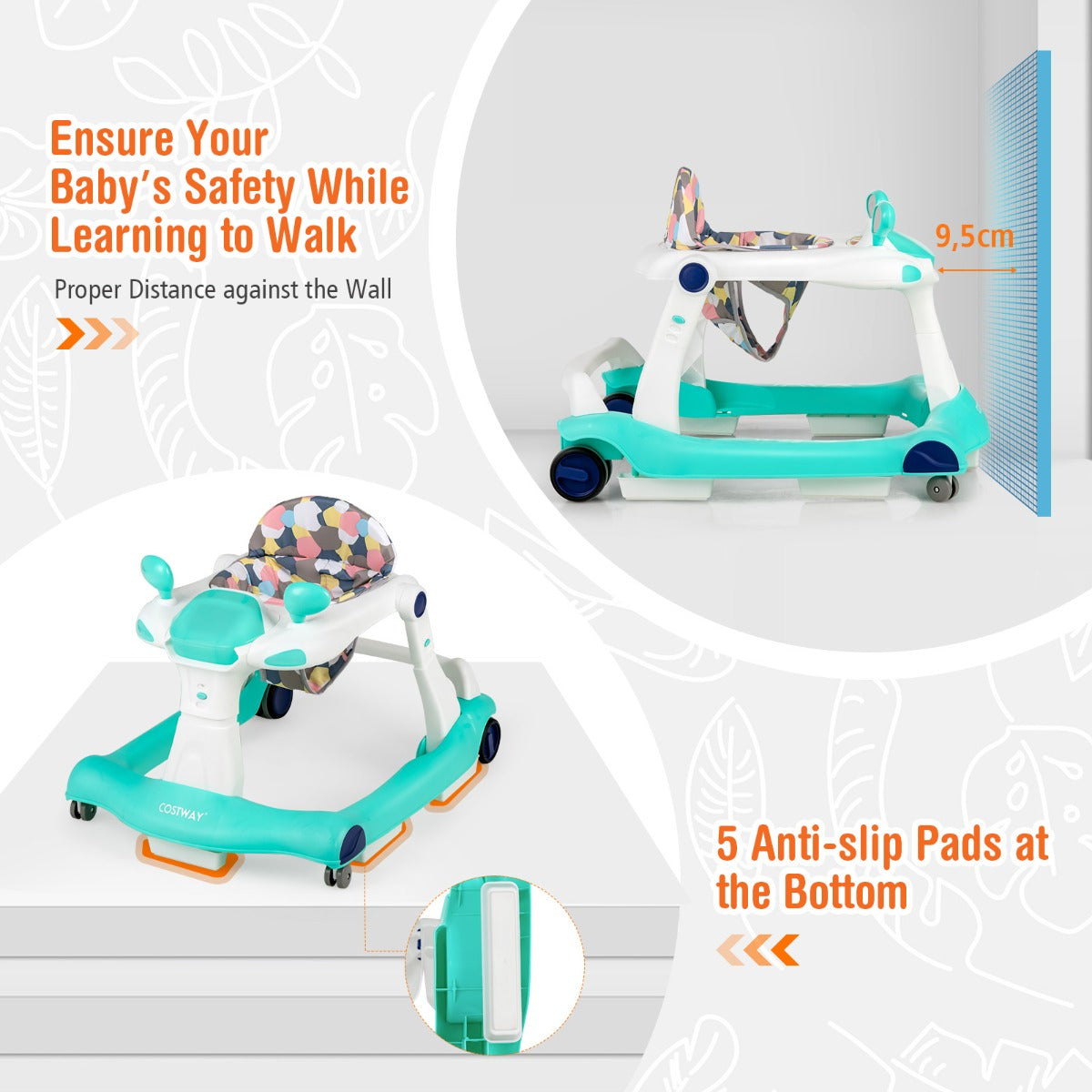 LIVSK 2-in-1 Baby Loopstoel - Verstelbare Hoogte en Snelheid - Veiligheidsbumper - Opvouwbaar - Tot 15 kg - Groen