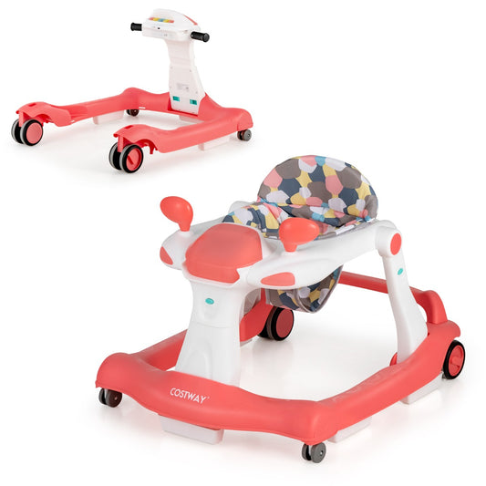LIVSK 2-in-1 Baby Loopstoel - Verstelbare Hoogte & Snelheid - Veiligheidsbumper - Interactief Speelgoed - Tot 15 kg - Geel