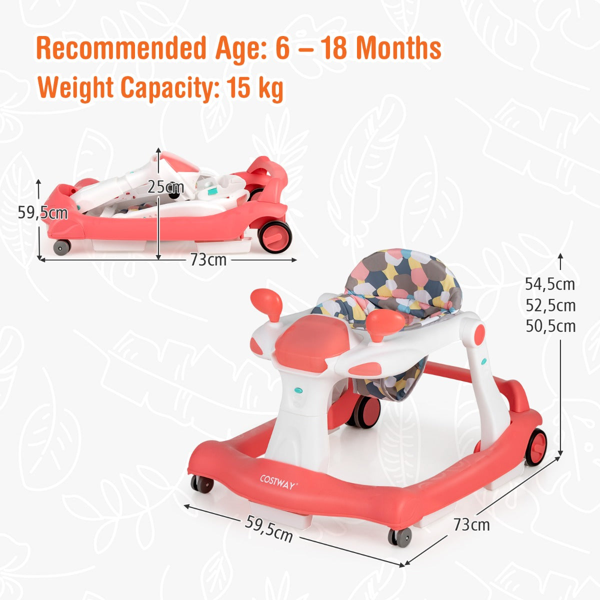 LIVSK 2-in-1 Baby Loopstoel - Verstelbare Hoogte & Snelheid - Veiligheidsbumper - Interactief Speelgoed - Tot 15 kg - Geel
