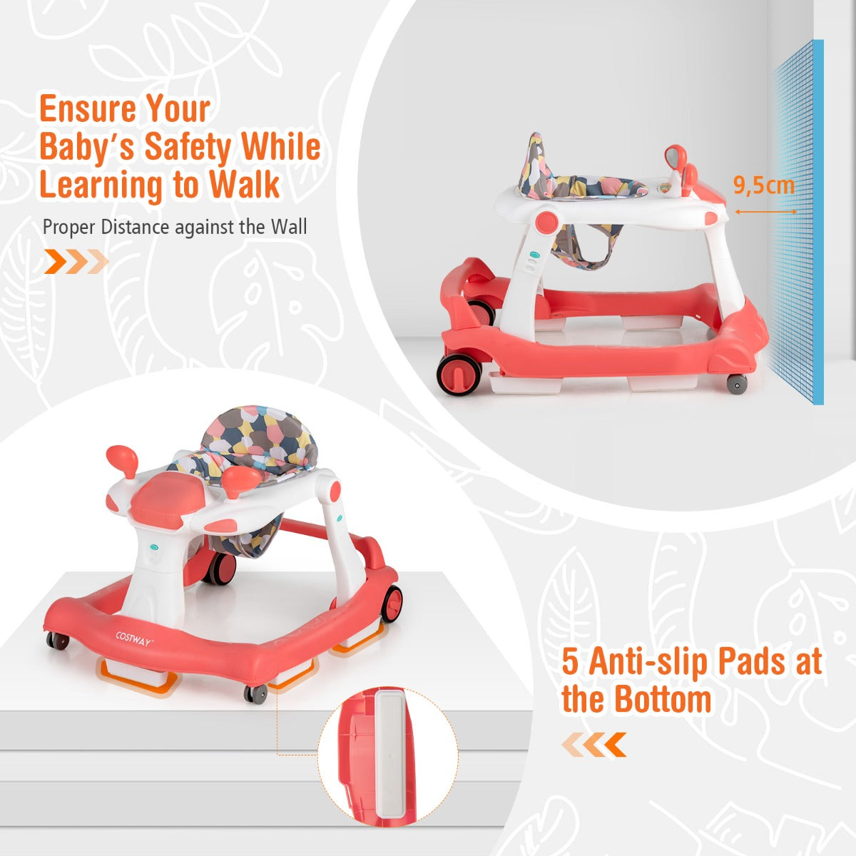 LIVSK 2-in-1 Baby Loopstoel - Verstelbare Hoogte & Snelheid - Veiligheidsbumper - Interactief Speelgoed - Tot 15 kg - Geel