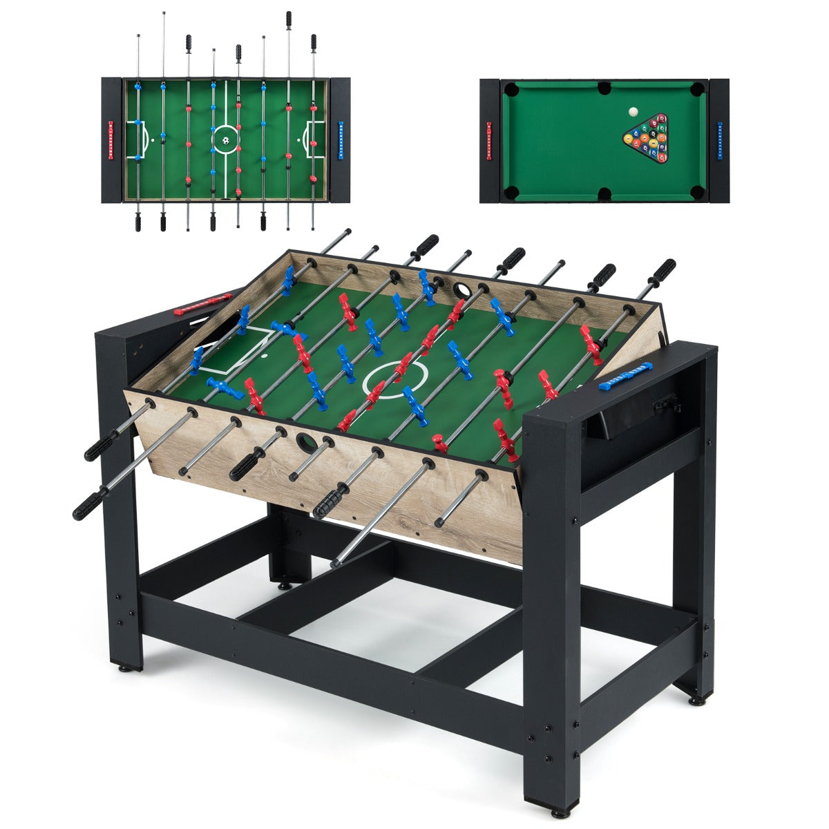 Livsk costway 2 in 1 draaibare multitafel combinatie van tafelvoetbal en biljarttafel 122 cm met 2 ballen keuen driehoek borstel krijt arcade tafel
