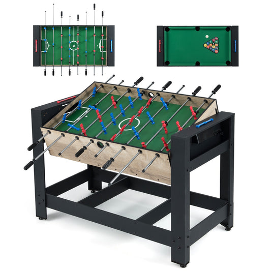 Livsk costway 2 in 1 draaibare multitafel combinatie van tafelvoetbal en biljarttafel 122 cm met 2 ballen keuen driehoek borstel krijt arcade tafel