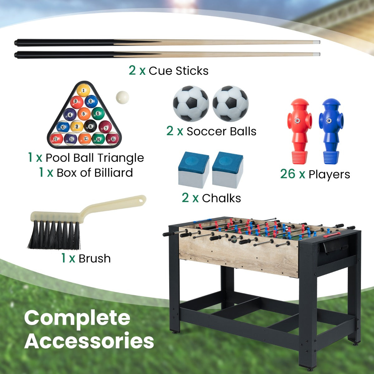 Livsk costway 2 in 1 draaibare multitafel combinatie van tafelvoetbal en biljarttafel 122 cm met 2 ballen keuen driehoek borstel krijt arcade tafel 3