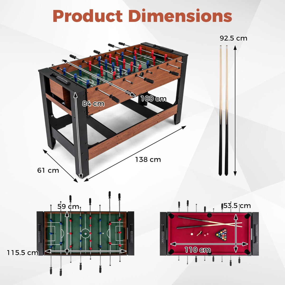 Livsk costway 2 in 1 draaibare speeltafel tafelvoetbal biljart combinatietafel indoor arcade tafel 1 1