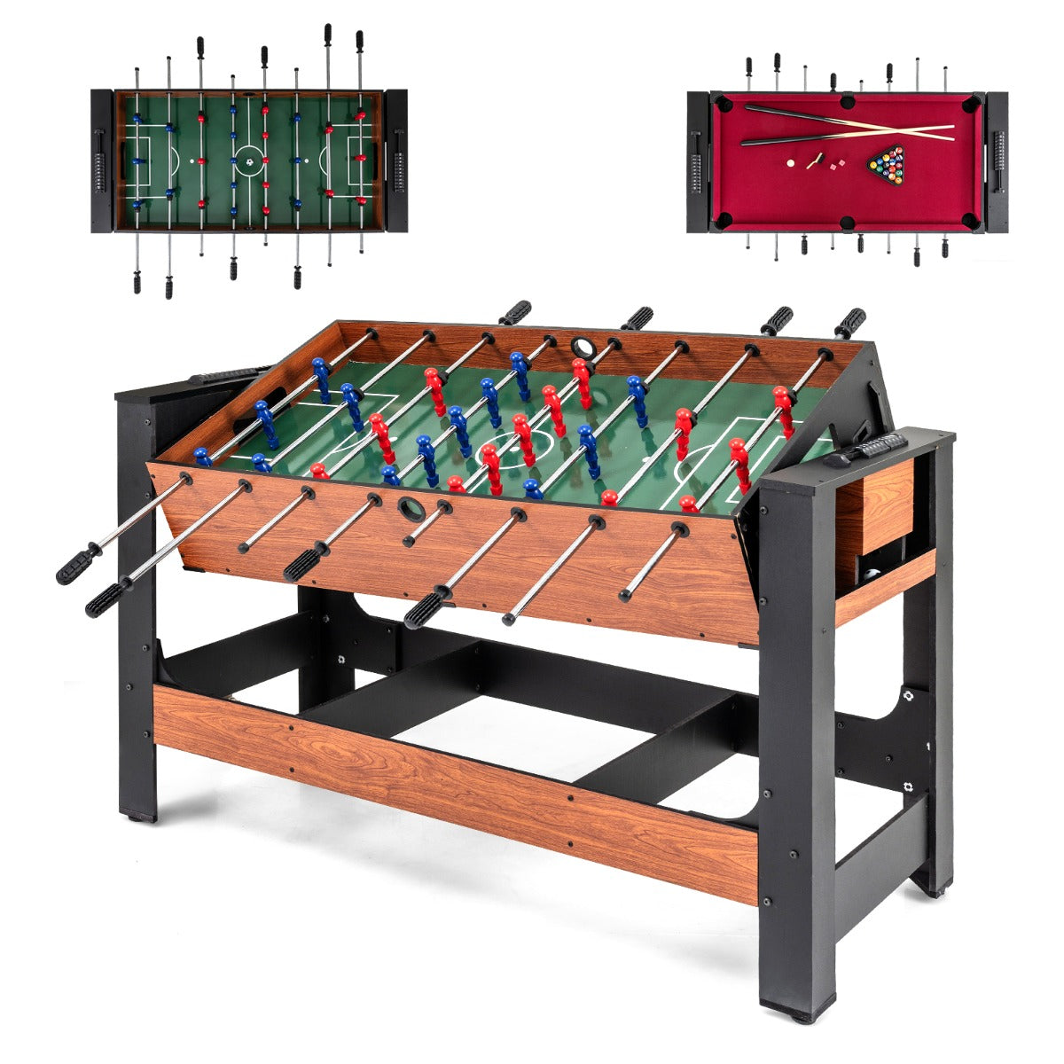 Livsk costway 2 in 1 draaibare speeltafel tafelvoetbal biljart combinatietafel indoor arcade tafel