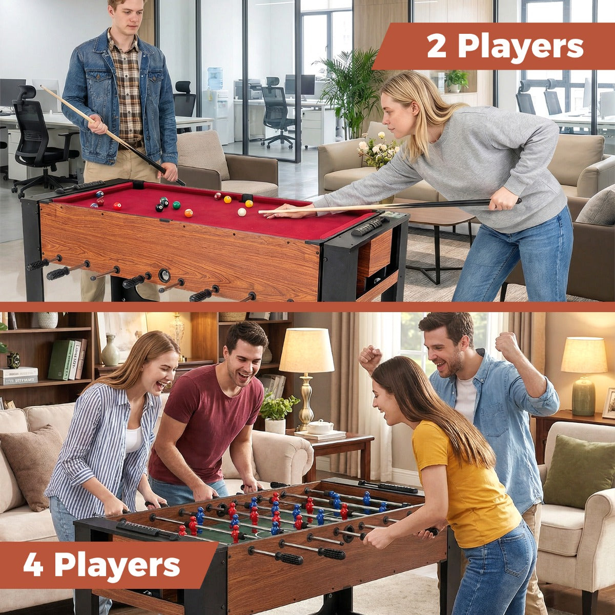 Livsk costway 2 in 1 draaibare speeltafel tafelvoetbal biljart combinatietafel indoor arcade tafel 3