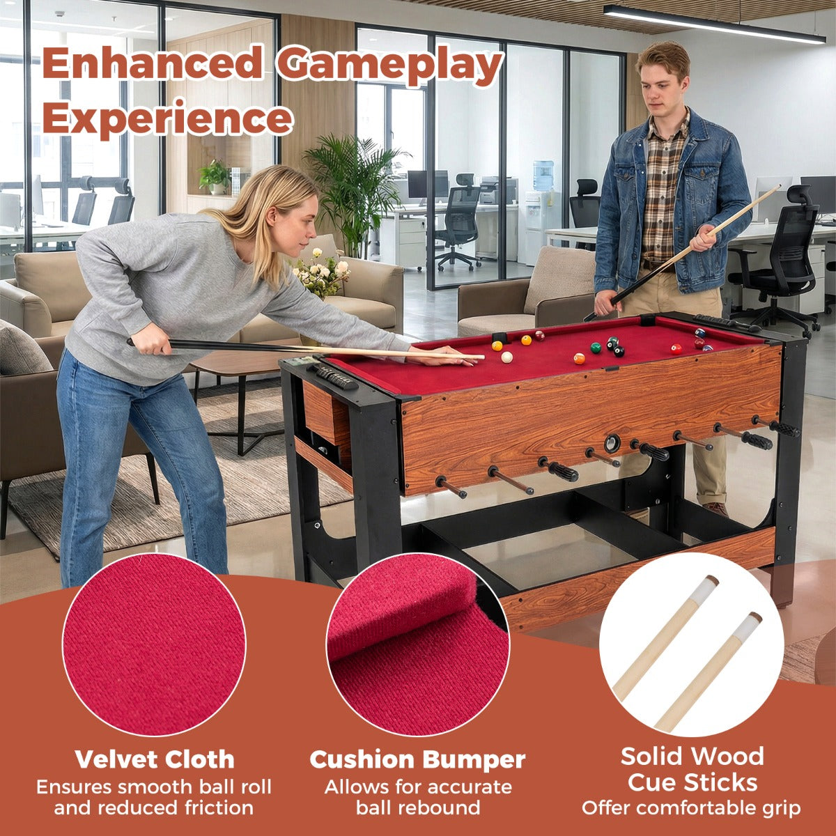 Livsk costway 2 in 1 draaibare speeltafel tafelvoetbal biljart combinatietafel indoor arcade tafel 6