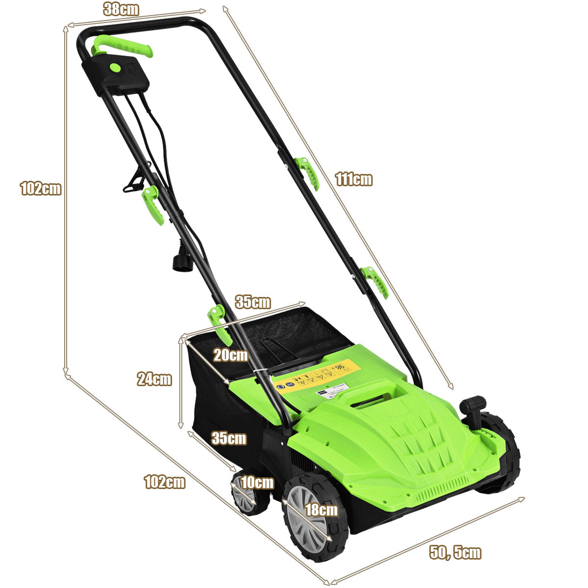 LIVSK Elektrische Verticuteermachine - 32 cm Werkbreedte - 3 Dieptestanden - 30 l Opvangzak - Ergonomisch en Veilig - Groen