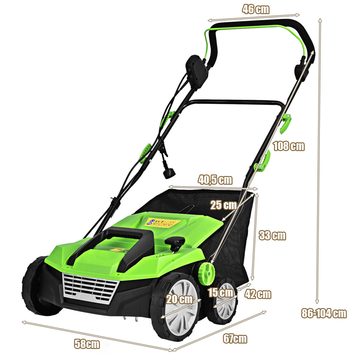 LIVSK Elektrische Verticuteermachine 2-in-1 - Krachtige 13 A Motor - 38 cm Werkbreedte - Hoogteverstelling - Opvangzak 45 L -