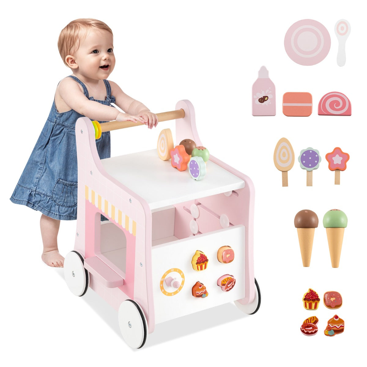 LIVSK Multifunctionele Babyloopwagen - Veilig MDF met Antislipwielen - Kleurrijke Activiteiten - Opbergruimte - Voor Kinderen