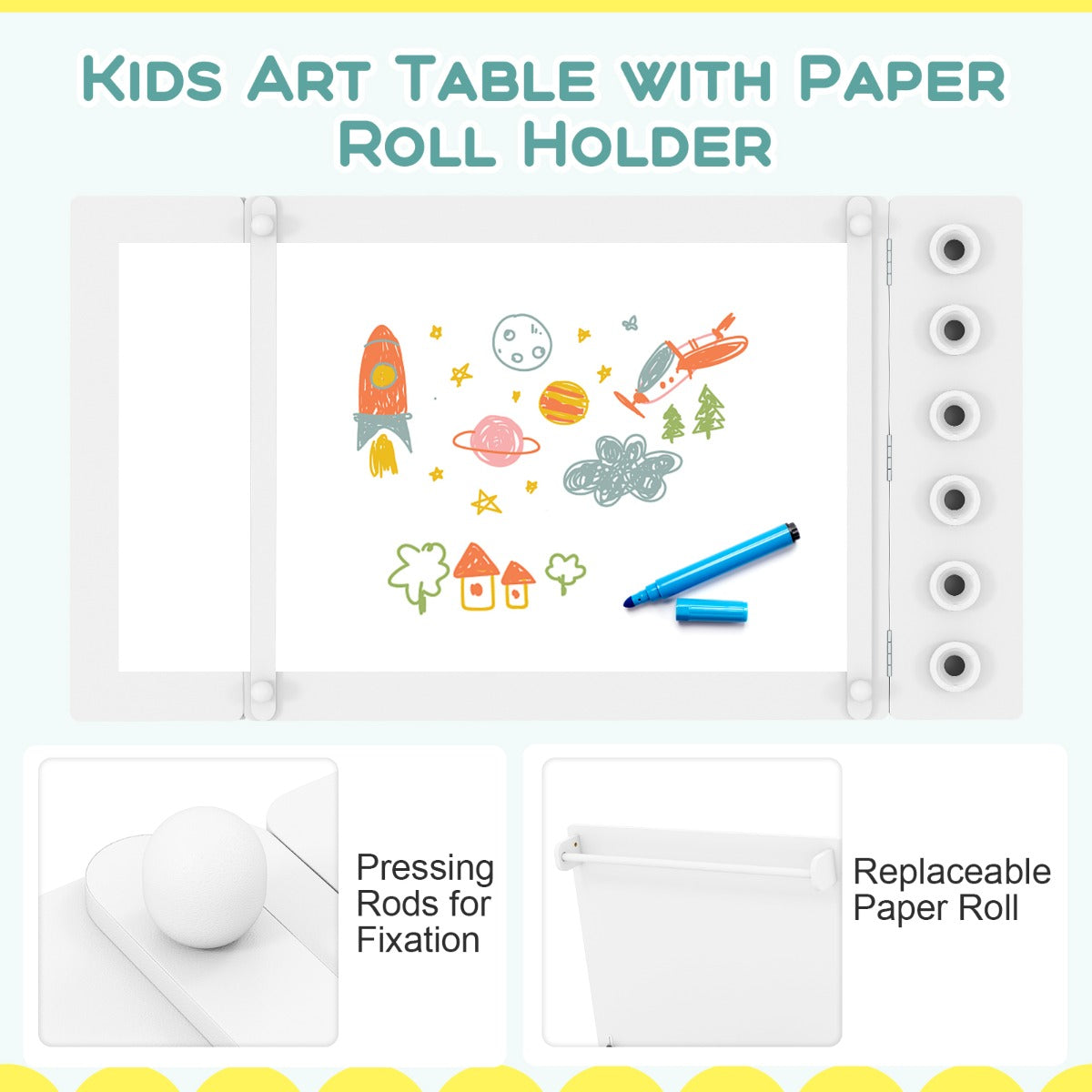 Livsk costway 2 in 1 kinder kunsttafel en ezeltje set met 2 stoelen multifunctionele houten kindertafel met verstelbaar tafelblad wit 4