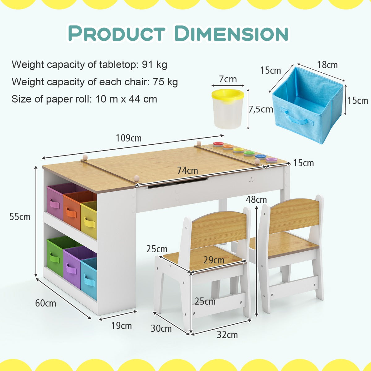 LIVSK 2-in-1 Kinder Kunsttafel en Ezelset - Verstelbaar met Opbergruimte en Ergonomische Stoelen - Voor Creatieve Kinderen - Wit
