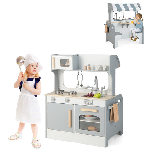 Livsk costway 2 in 1 kinder speel keuken restaurant met tapkraan gootsteen fornuis oven opbergkast handdoek bar hangende haak eetplaats