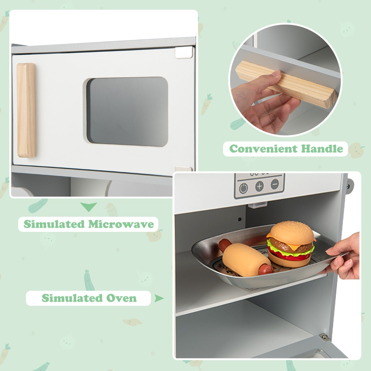 Livsk costway 2 in 1 kinder speel keuken restaurant met tapkraan gootsteen fornuis oven opbergkast handdoek bar hangende haak eetplaats 4