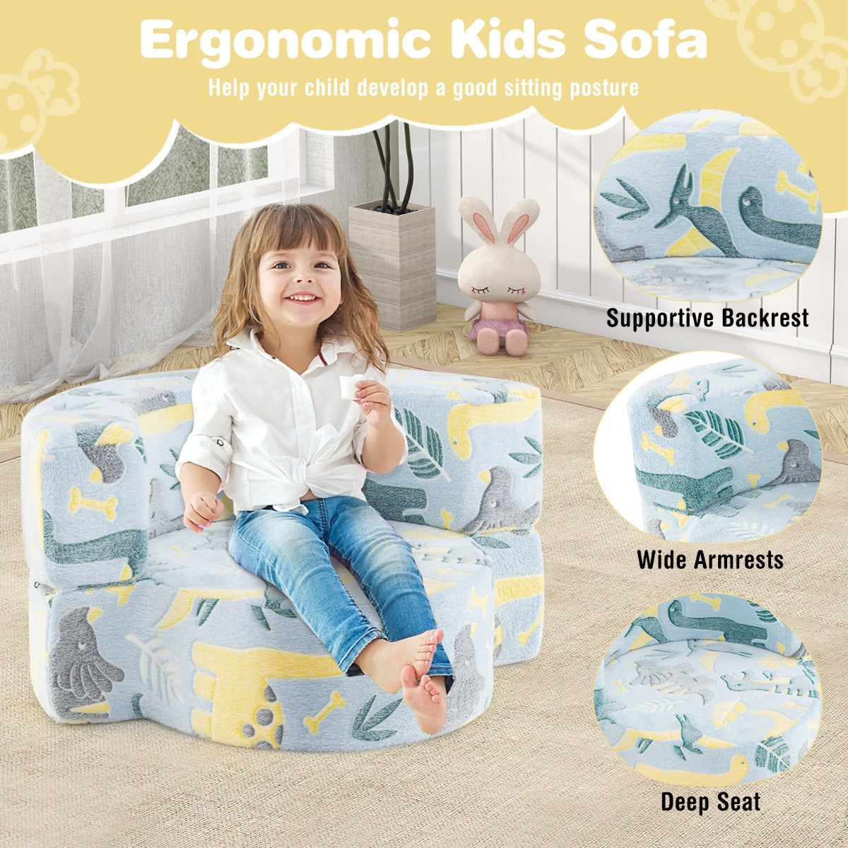 LIVSK 2-in-1 Kinderbank en Speelmat - Ergonomisch Design - Lichtgevende Sterrenpatronen - Huidvriendelijke Stof - Grijs / Blauw