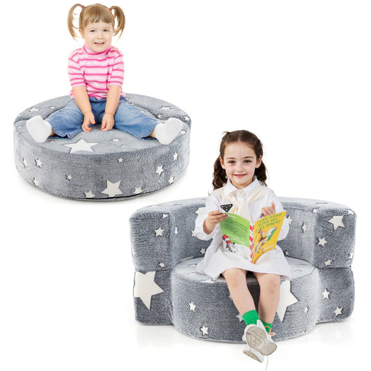 LIVSK 2-in-1 Kinderbank en Speelkussen - Lichtgevende Sterrenpatronen - Ergonomisch en Comfortabel - Voor Kinderen - Grijs/Blauw