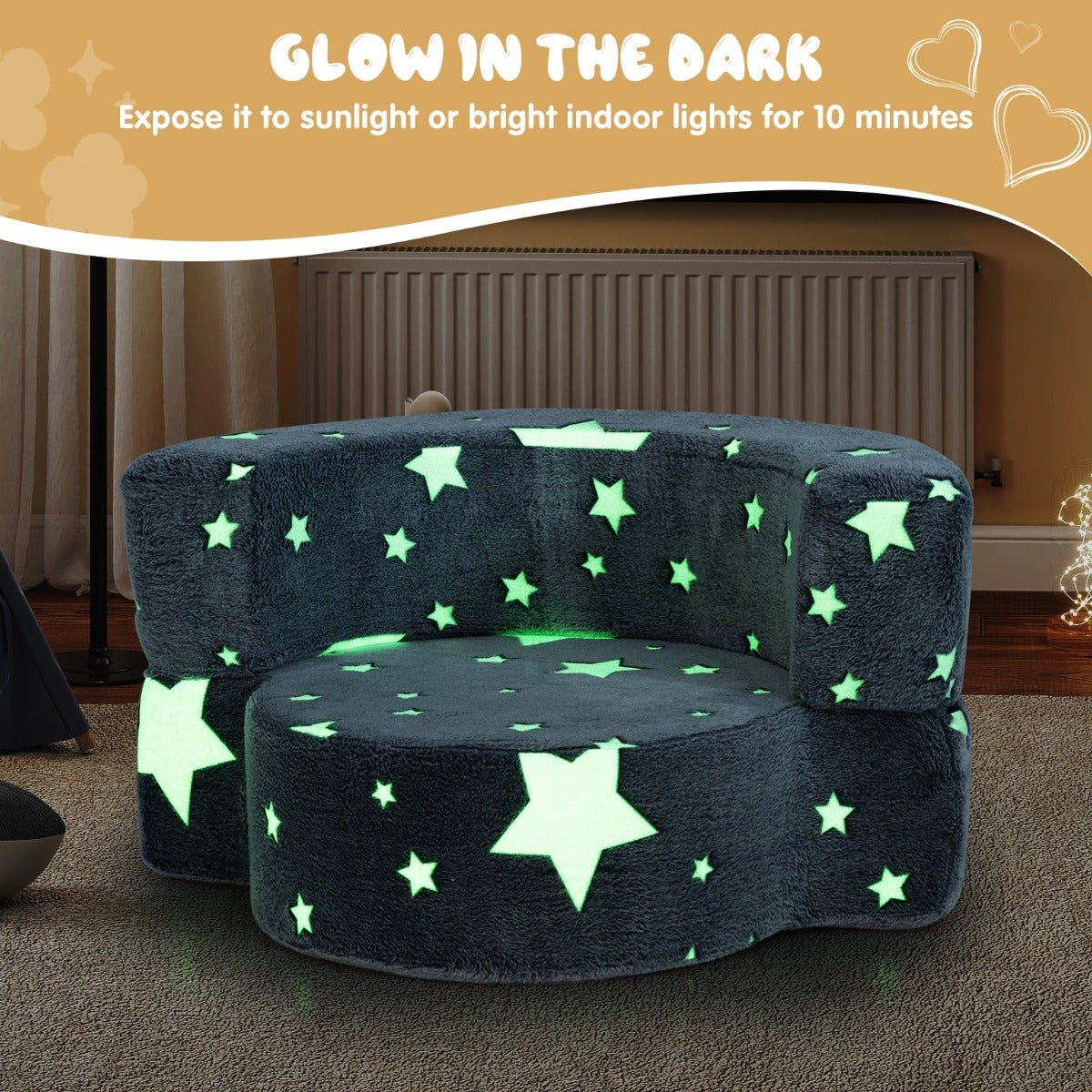 LIVSK 2-in-1 Kinderbank en Speelkussen - Lichtgevende Sterrenpatronen - Ergonomisch en Comfortabel - Voor Kinderen - Grijs/Blauw