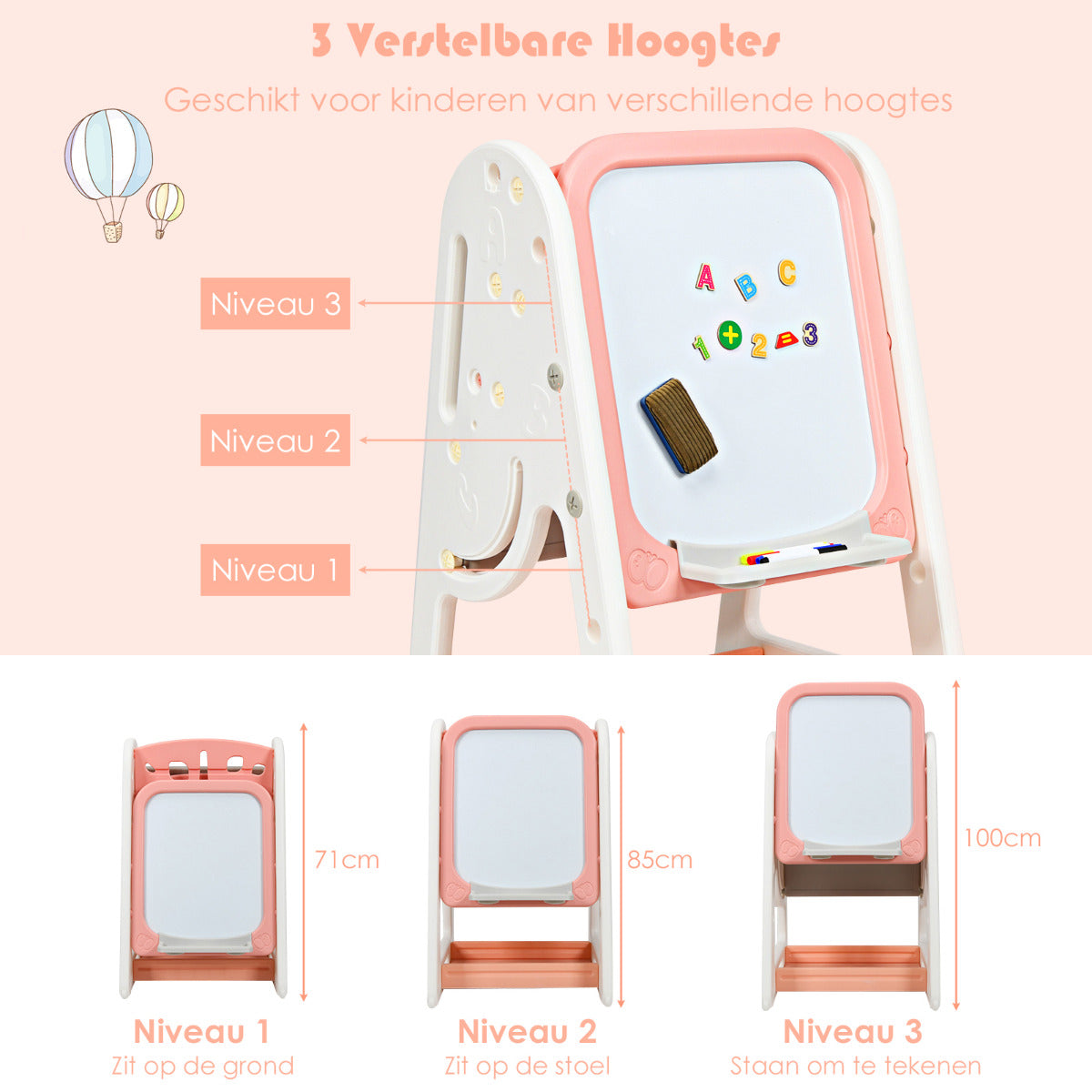 LIVSK 2-in-1 Kinder Schildersezel en Boekenrek - Verstelbaar in 3 Hoogtes - Veilig HDPE - Inclusief Stoel en Accessoires - Oranje