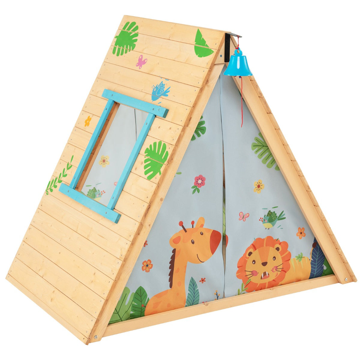LIVSK 2-in-1 Speelhuis met Klimwand en Bel - Voor 2 Kinderen - Veilig Dennenhout - Stabiele Constructie - 115 x 77 x 100 cm -