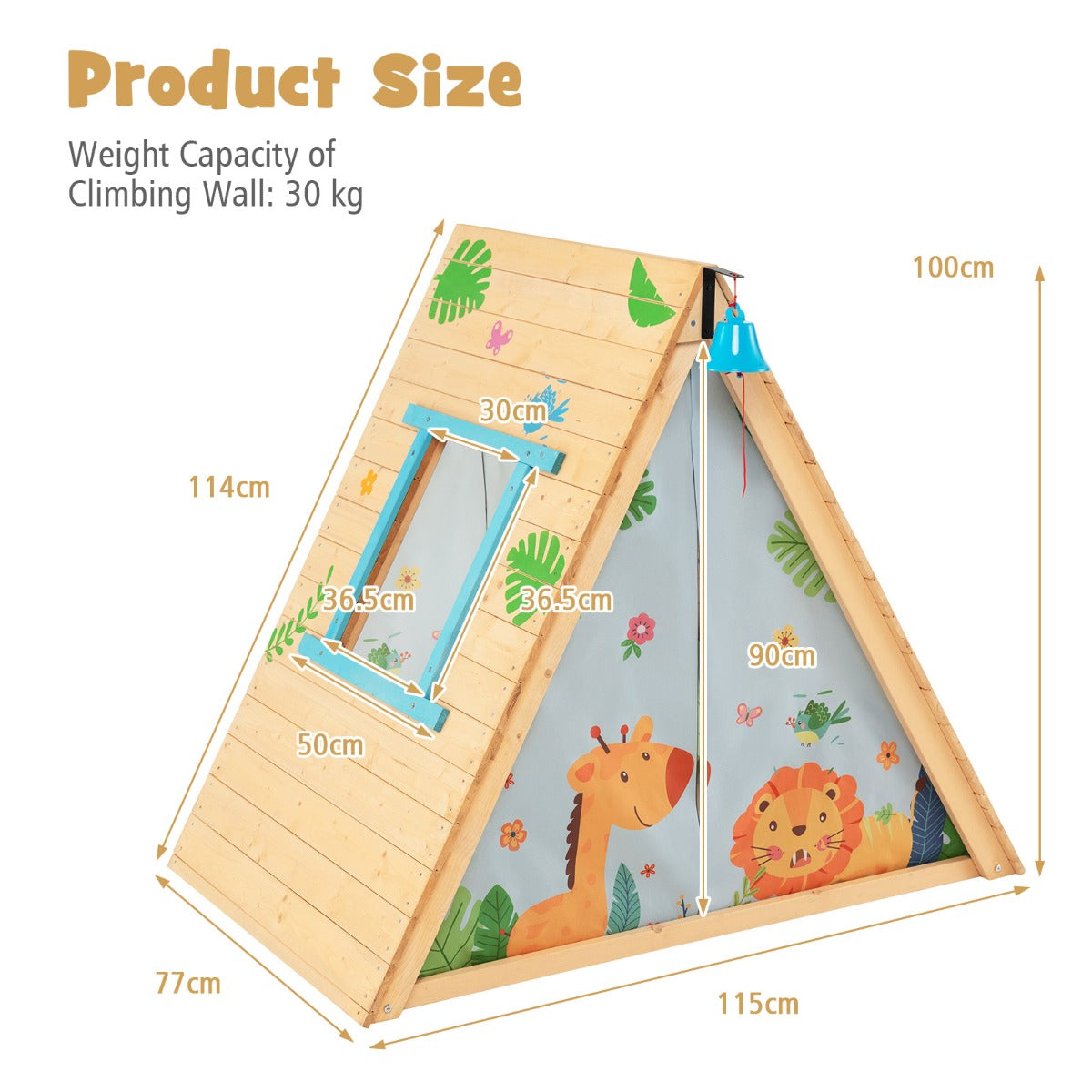 LIVSK 2-in-1 Speelhuis met Klimwand en Bel - Voor 2 Kinderen - Veilig Dennenhout - Stabiele Constructie - 115 x 77 x 100 cm -