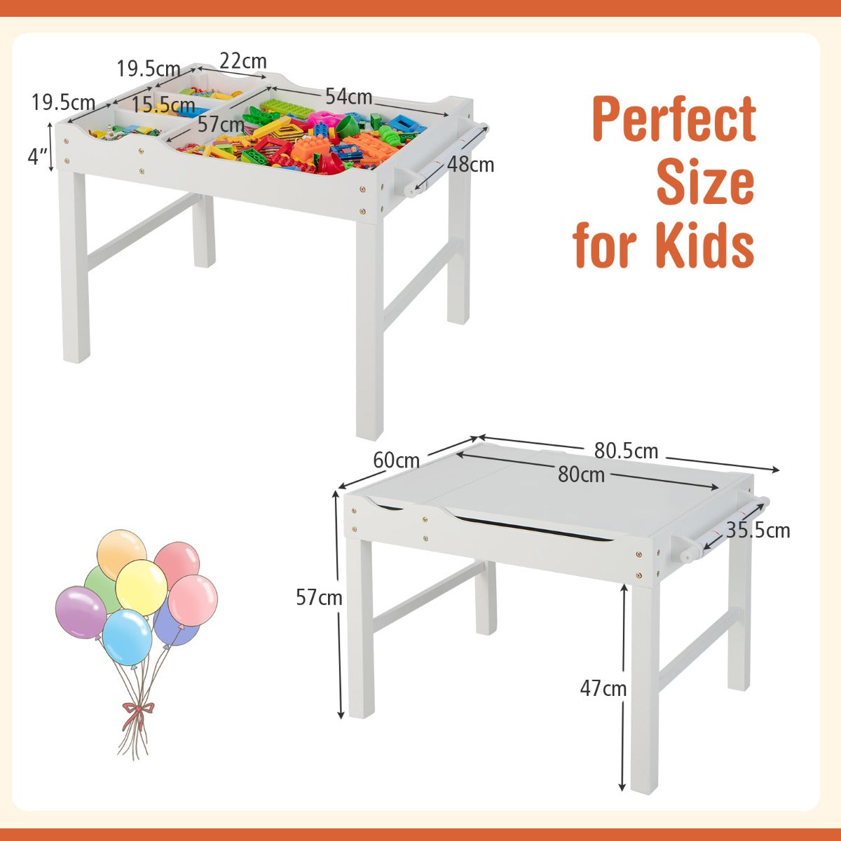 LIVSK 2-in-1 Kindertafel - Omkeerbaar Tafelblad - Opbergruimte met Vakken - Inclusief Rol Tekenpapier - Voor Kinderen - Wit