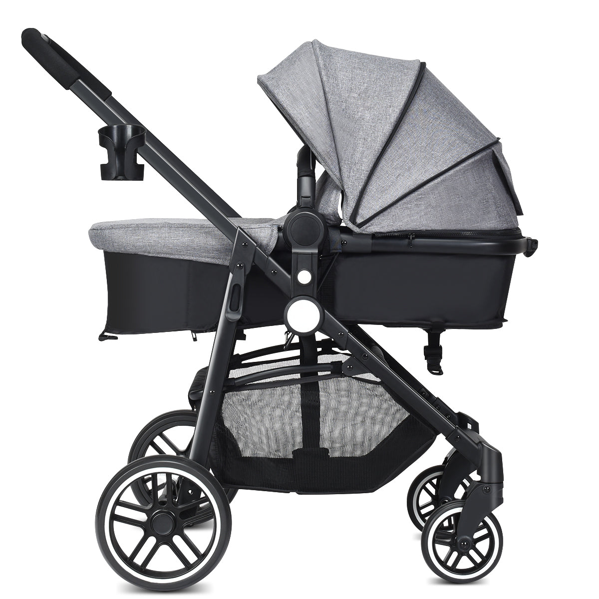 Livsk costway 2 in 1 kinderwagen hoge peuter kinderwagen met omkeerbare zitting voetrem bekerhouder en opbergmand grijs 1 1