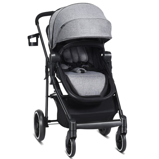 Livsk costway 2 in 1 kinderwagen hoge peuter kinderwagen met omkeerbare zitting voetrem bekerhouder en opbergmand grijs