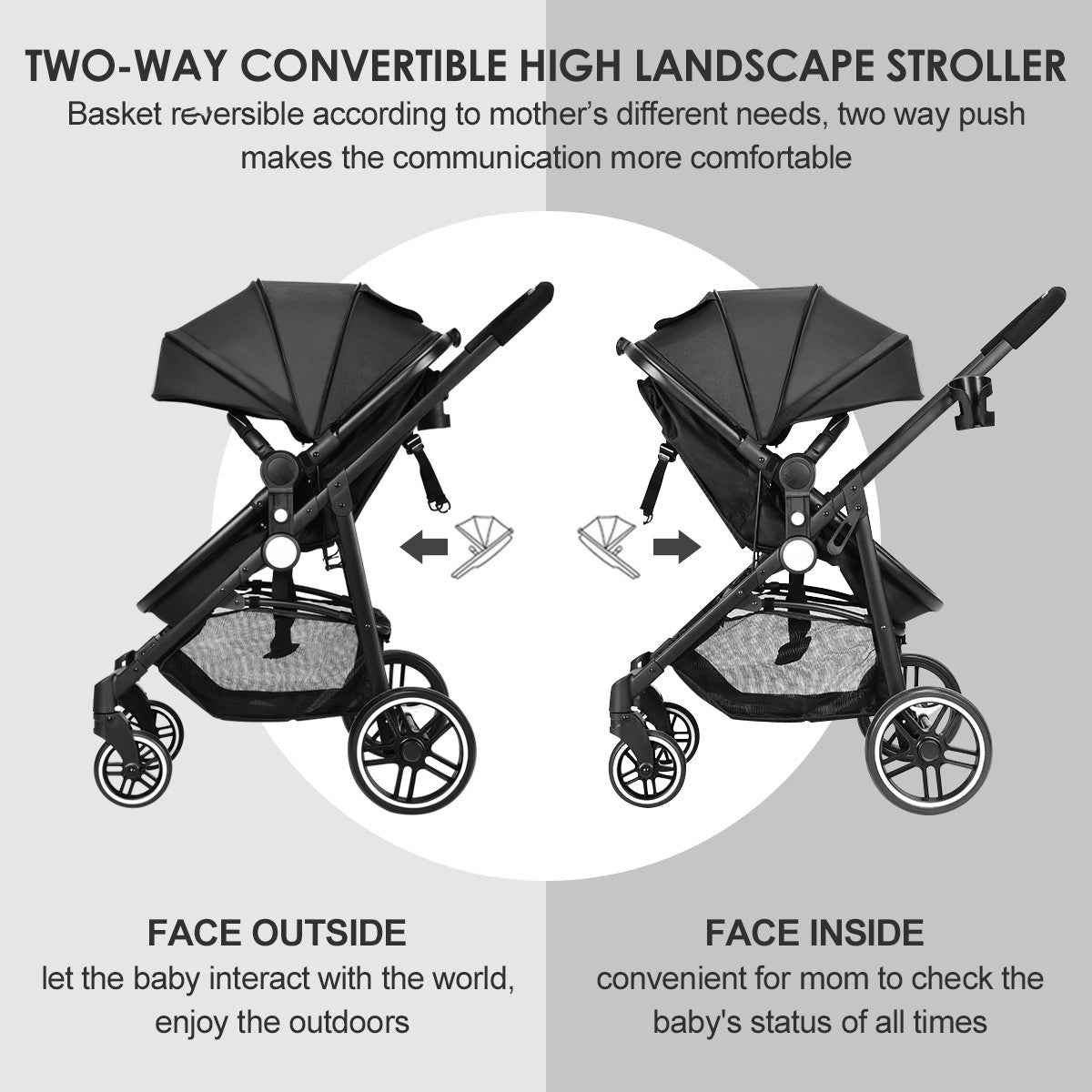 Livsk costway 2 in 1 kinderwagen hoge peuter kinderwagen met omkeerbare zitting voetrem bekerhouder en opbergmand zwart 4