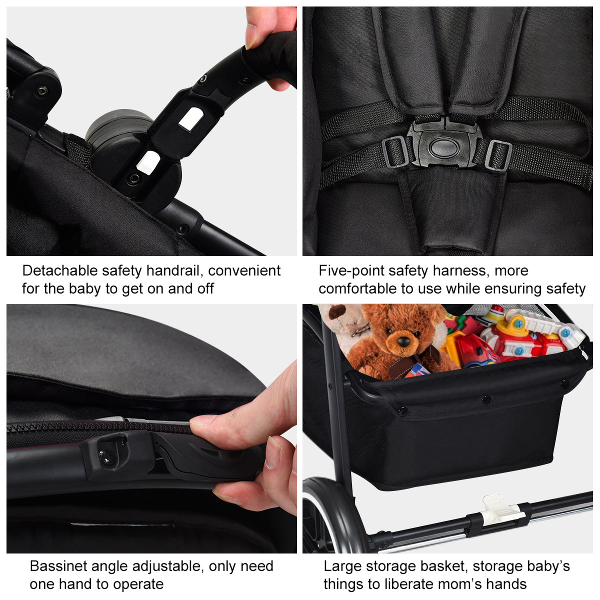 Livsk costway 2 in 1 kinderwagen hoge peuter kinderwagen met omkeerbare zitting voetrem bekerhouder en opbergmand zwart 6