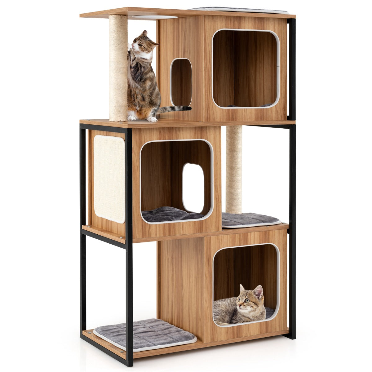 LIVSK Moderne Kattenboom - 3 Holtes met Afneembare Kussens - Sisal-Krabpalen - Stabiele Constructie - 75 x 45 x 133 cm - Naturel