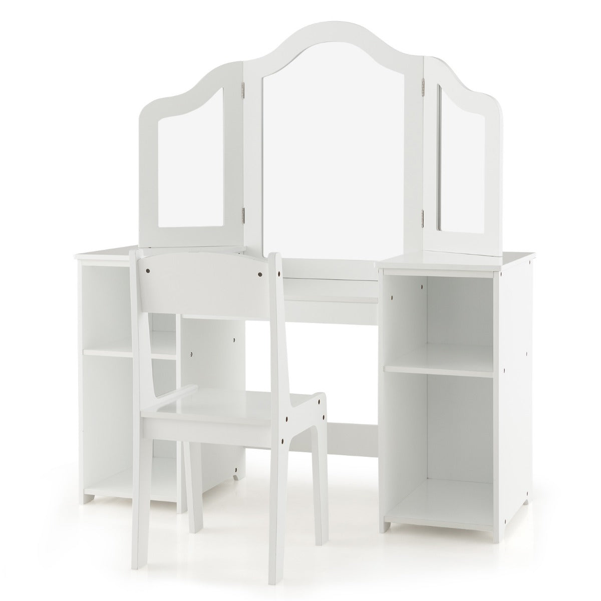 LIVSK Afneembare Kindermake-Uptafel - Driedelige Spiegel - Grote Opbergruimte - Veilig Design - 107 x 40 x 117 cm - Wit