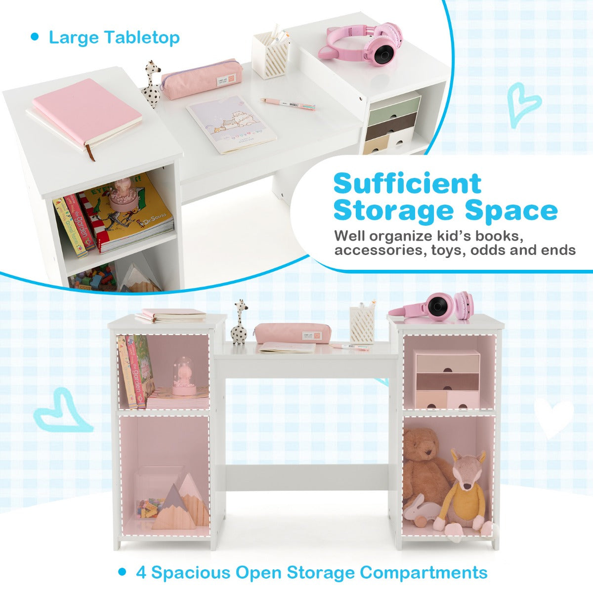 LIVSK Afneembare Kindermake-Uptafel - Driedelige Spiegel - Grote Opbergruimte - Veilig Design - 107 x 40 x 117 cm - Wit