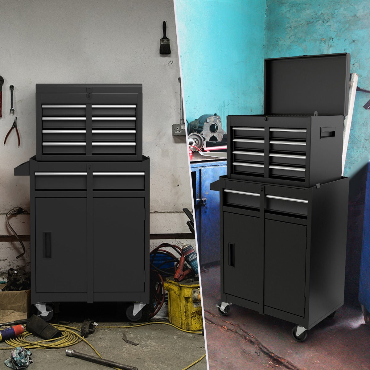 LIVSK Mobiele Gereedschapskist - 4 Laden - Afneembare Bovenkist - 360° Draaibare Wielen - Max. 55 kg - Zwart