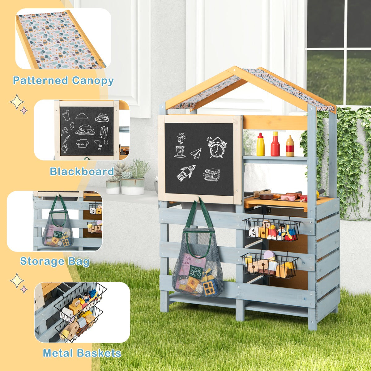 LIVSK 2-in-1 Houten Modderkeuken en BBQ Grill Speelset - Duurzaam Vurenhout - Inclusief Accessoires - Voor Kinderen vanaf 3 jaar