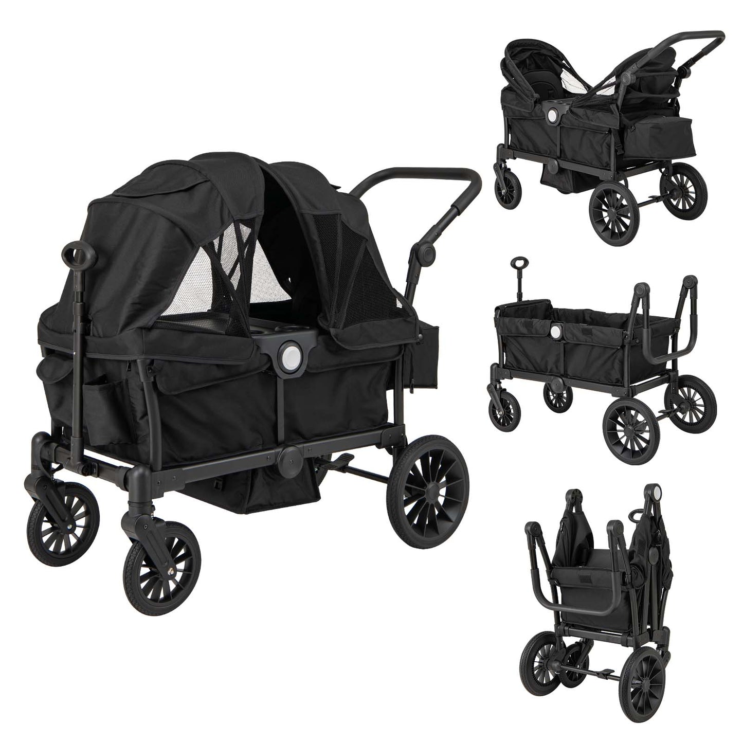 LIVSK Dubbele Kinderwagen - Verstelbare Duwbeugel - Opvouwbaar - Inclusief Bekerhouder en Dienblad - Voor Kinderen vanaf 6