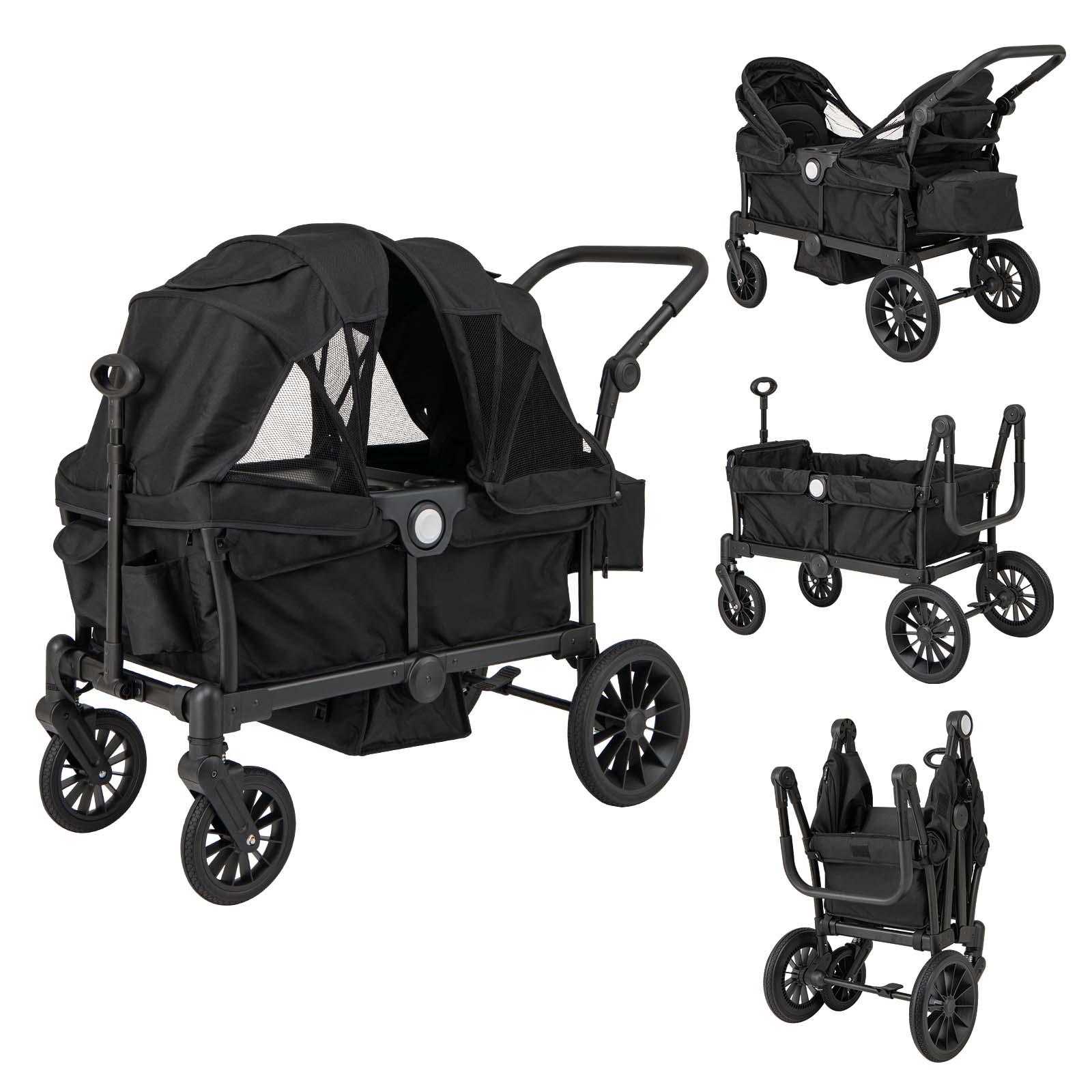 LIVSK Dubbele Kinderwagen - Verstelbare Duwbeugel - Opvouwbaar - Inclusief Bekerhouder en Dienblad - Voor Kinderen vanaf 6