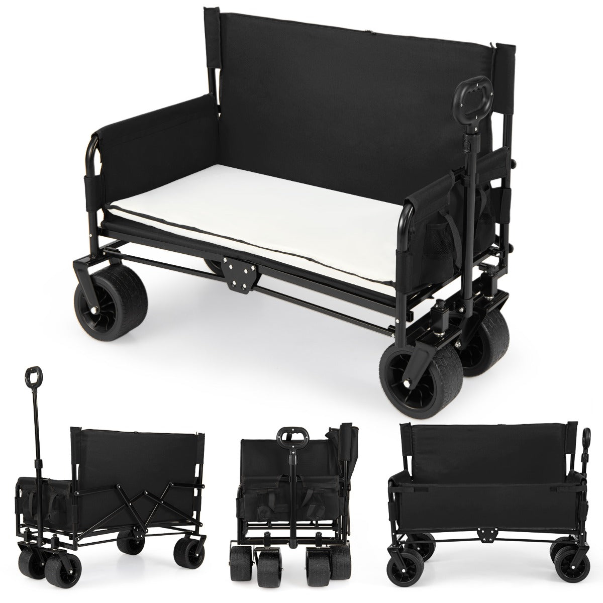 Livsk costway 2 in 1 opvouwbare kinderwagen met verstelbare duwstang voorzien van een zacht zitkussen en terreinwielen zwart 1