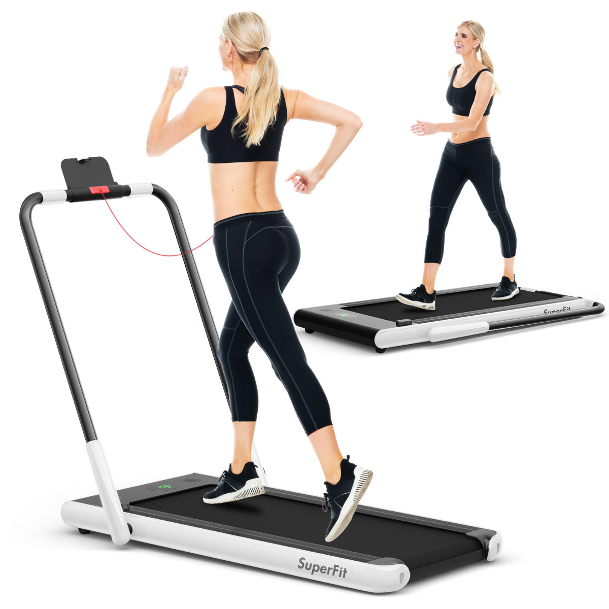 LIVSK 2-in-1 Opvouwbare Loopband - 2,25HP Motor - LED Display - Bluetooth-luidspreker - Tot 120 kg - Wit