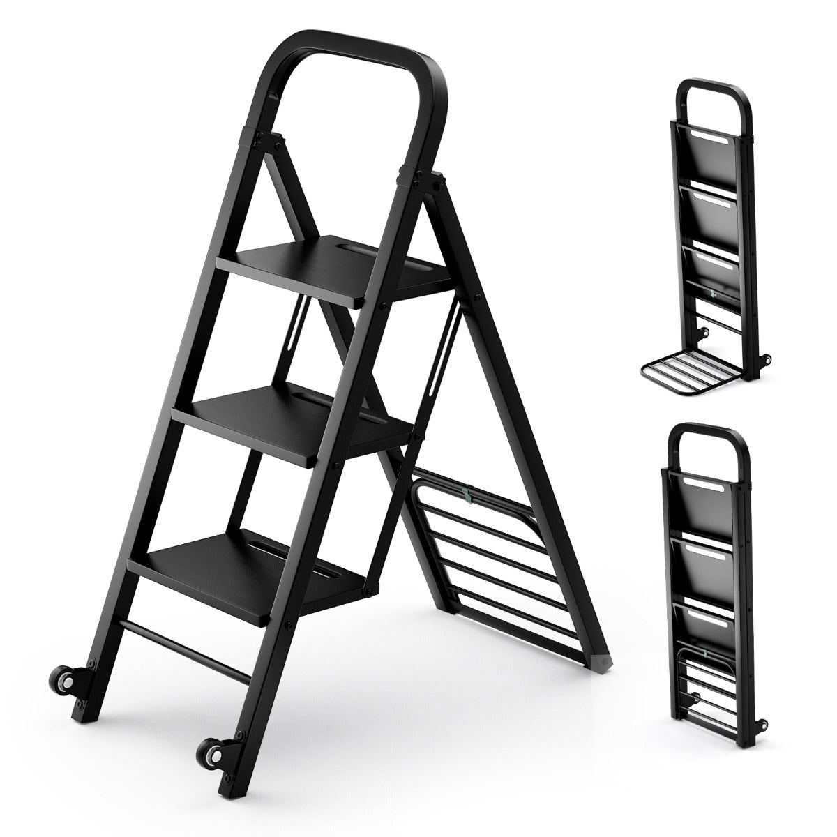 LIVSK 2-in-1 Trapladder en Steekwagen - Robuuste Metaalconstructie - Draagvermogen 200 kg Ladder - 250 kg Steekwagen - Zwart