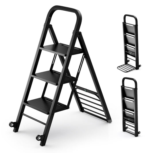 LIVSK 2-in-1 Trapladder en Steekwagen - Robuuste Metaalconstructie - Draagvermogen 200 kg Ladder - 250 kg Steekwagen - Zwart
