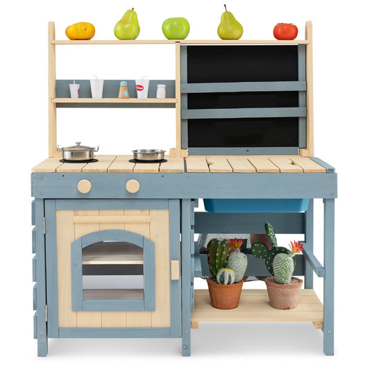 Livsk costway 2 in 1 outdoor modderkeuken kinderspeelkeuken kruidenierswinkel met kraan afneembare gootsteen