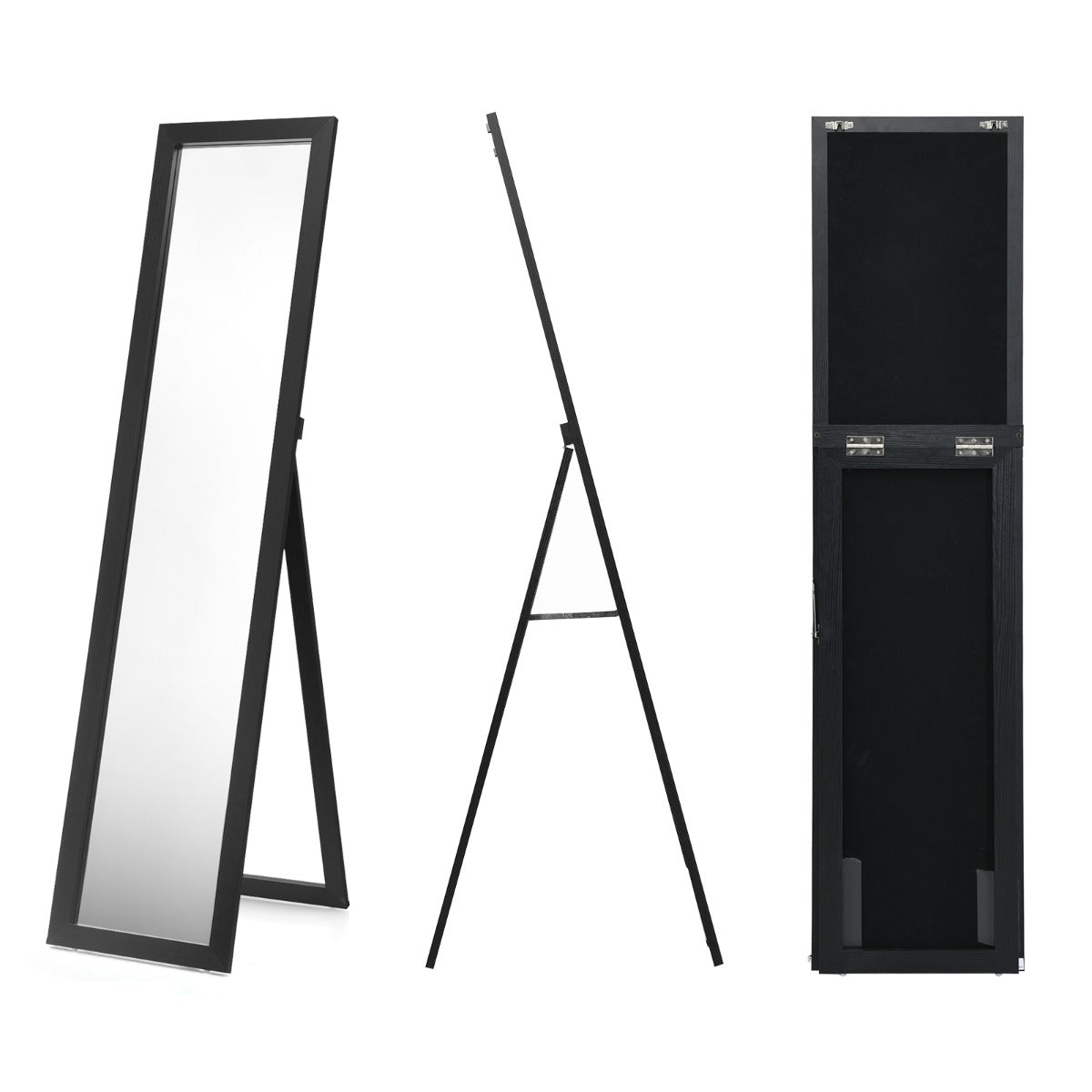 LIVSK Staande Spiegel - Opvouwbaar met Onbreekbaar Membraan - Floatglas - Stevig MDF - 37 x 50 x 148 cm - Zwart