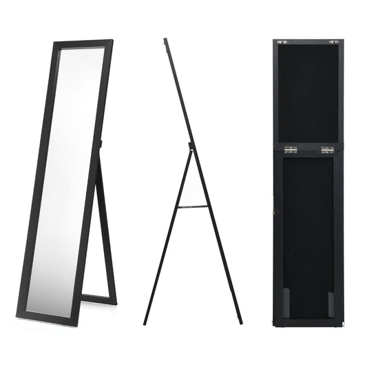 LIVSK Staande Spiegel - Opvouwbaar met Onbreekbaar Membraan - Floatglas - Stevig MDF - 37 x 50 x 148 cm - Zwart