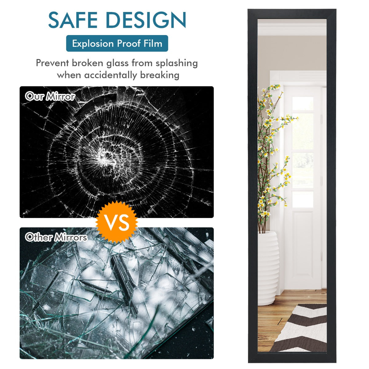 LIVSK Staande Spiegel - Opvouwbaar met Onbreekbaar Membraan - Floatglas - Stevig MDF - 37 x 50 x 148 cm - Zwart