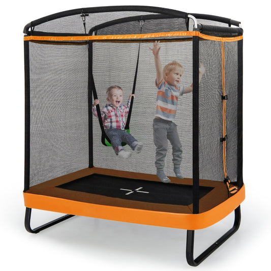 LIVSK Kindertrampoline met Schommel - 2-in-1 Plezier - 100 kg Draagvermogen - Veiligheidsnet - Zwart en Oranje