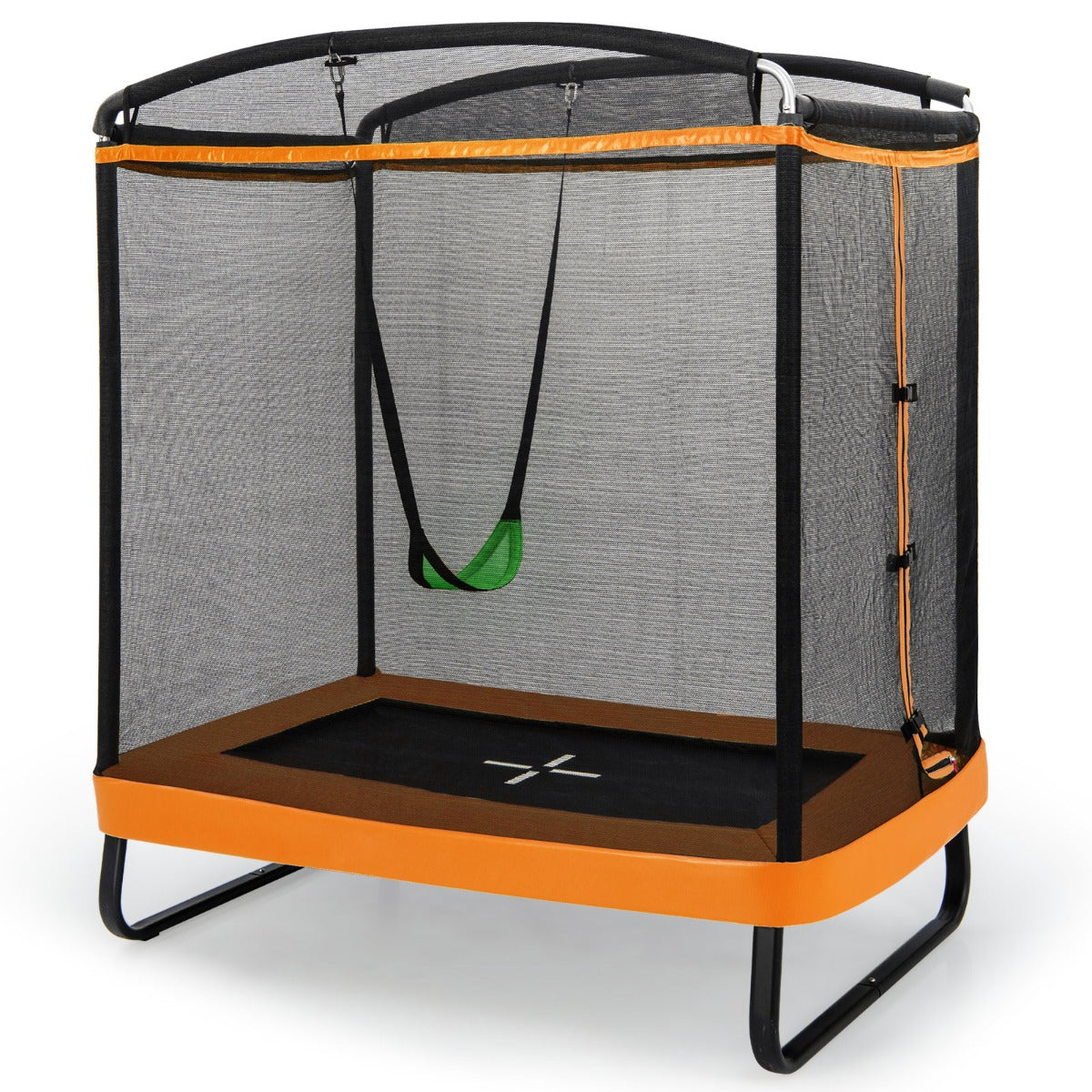 LIVSK Kindertrampoline met Schommel - 2-in-1 Plezier - 100 kg Draagvermogen - Veiligheidsnet - Zwart en Oranje